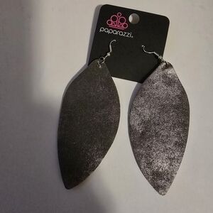 Paparazzi Shimmery Silver Leaf Drop Earrings